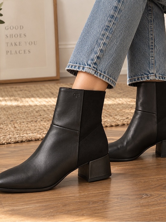 gentle souls Shoes - gentle souls Black Leather Ankle Boots with Block Heel